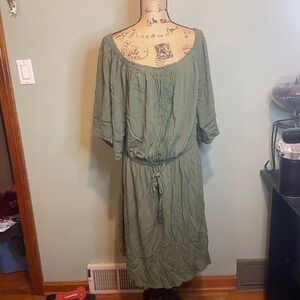 Blush Women Festival Peasant Oversized Off The Shoulder Blouson Dress Green 2X